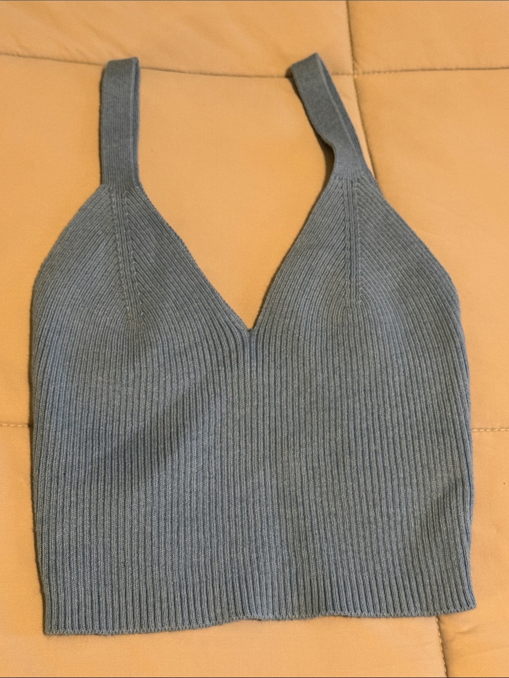 American Eagle Outfitters Ribbed V-Neck Crop Tank Top in Dusty Blue